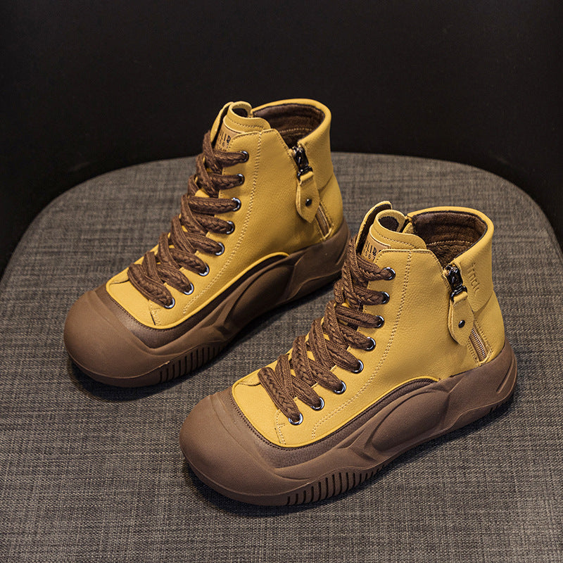 Women's Explosion Board Dad Autumn Retro Lightweight Platform Women's Leather Boots