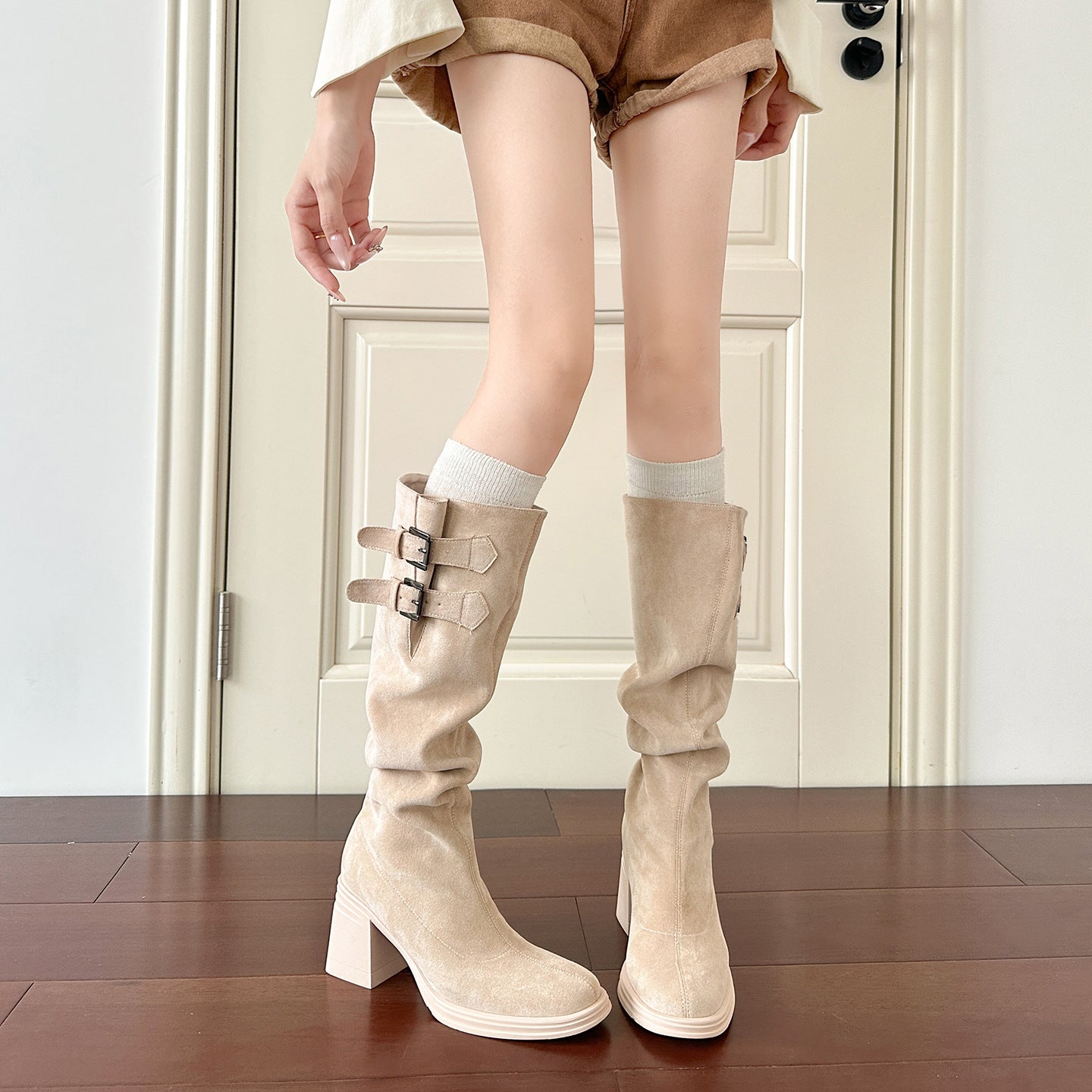 Women's Two-way Long Pile Style Thick Bottom Knight Below The Knee Women's Leather Boots