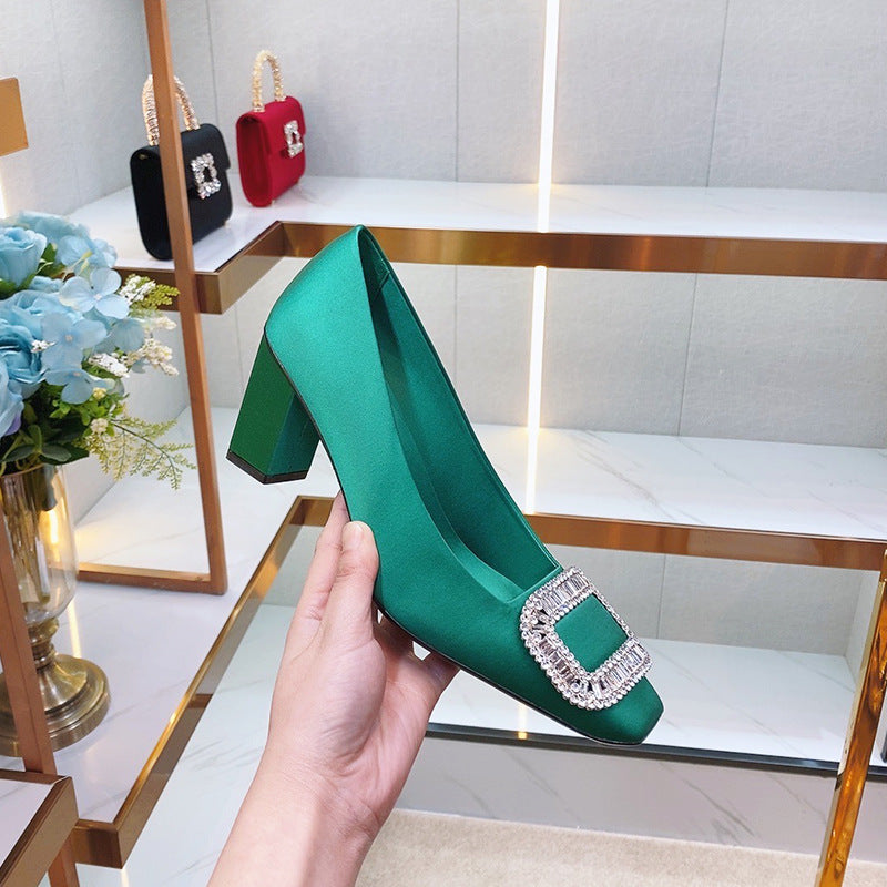 Women's Buckle Satin High Shallow Mouth Temperament Women's Fashion Shoes