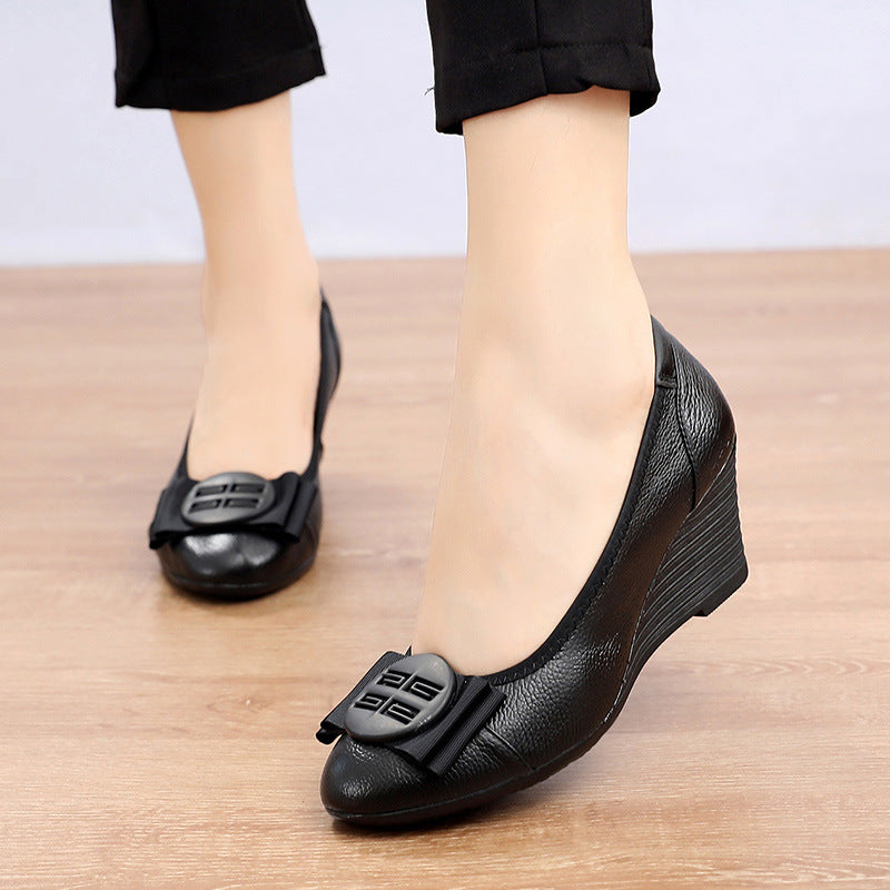 Women's Simple Wedge Soft Bottom Top Layer Women's Fashion Shoes