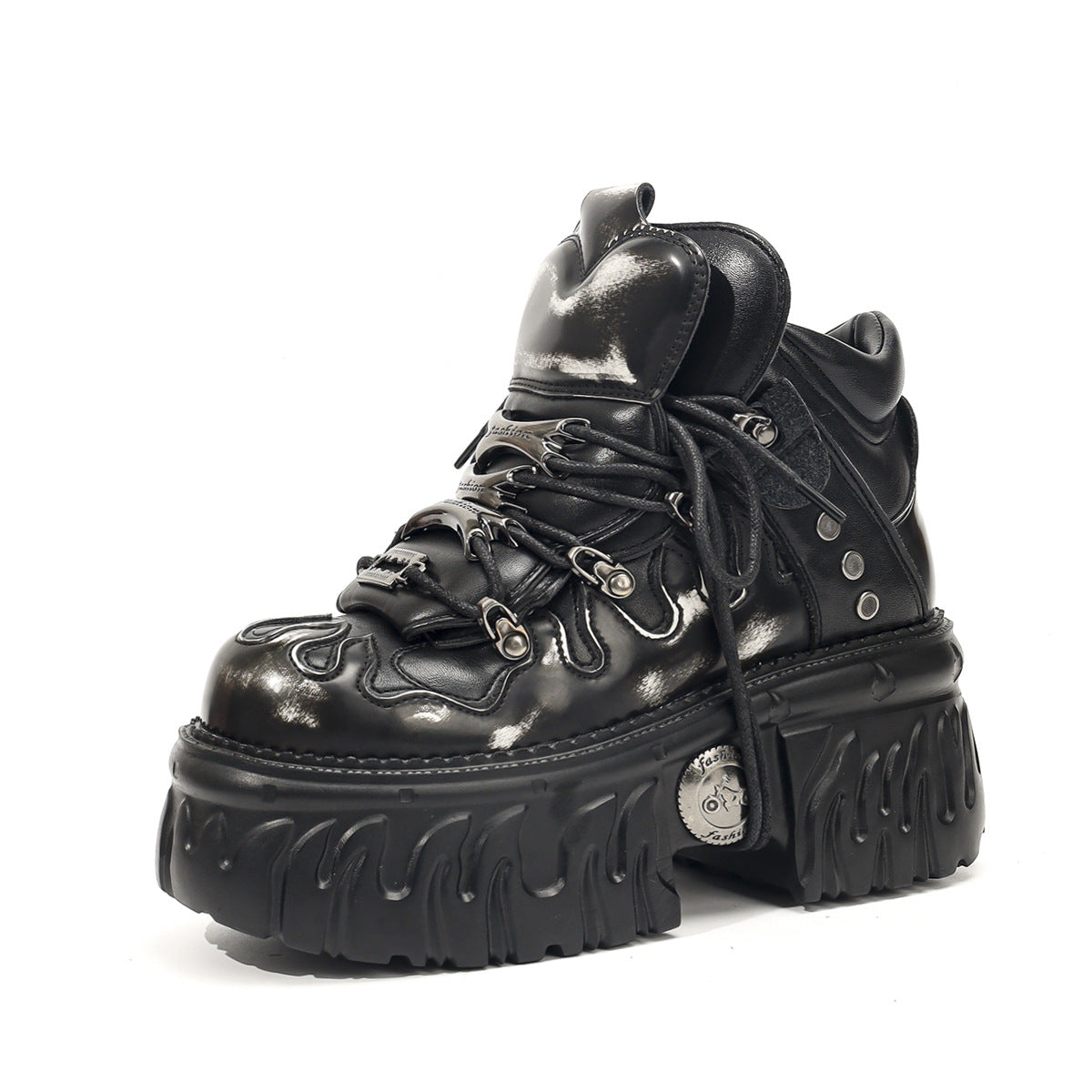 Women's & Men's Dark Platform Thick Bottom Punk Metal Women's Leather Boots