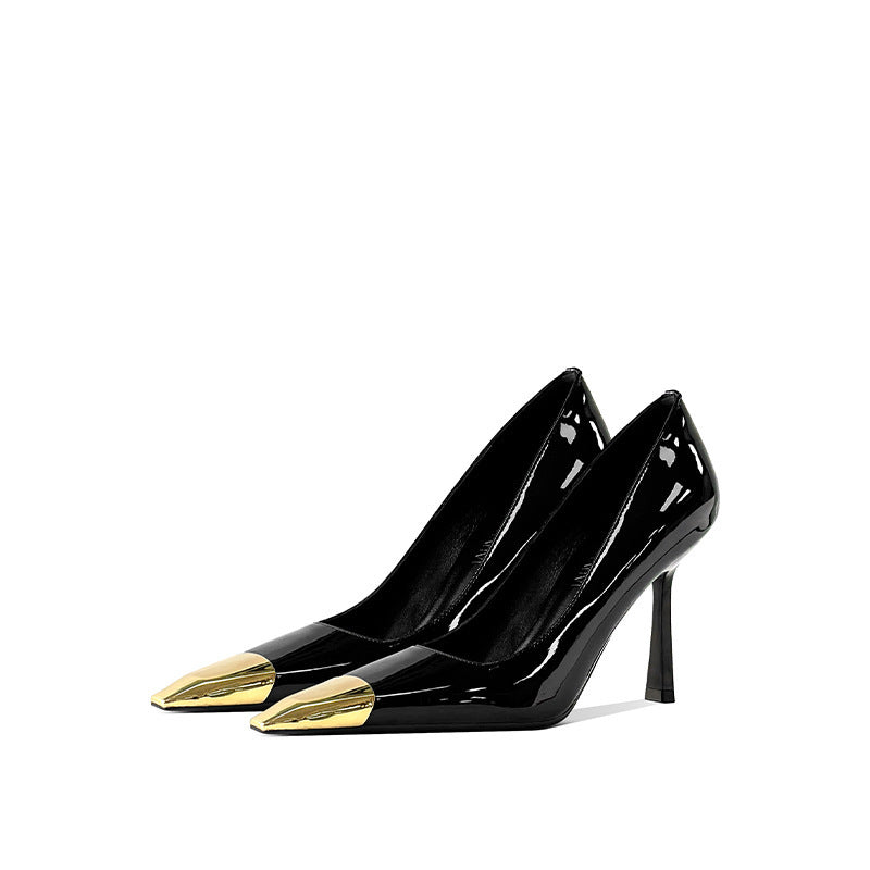Women's Metal Square Toe Stiletto Pumps Black Women's Fashion Shoes