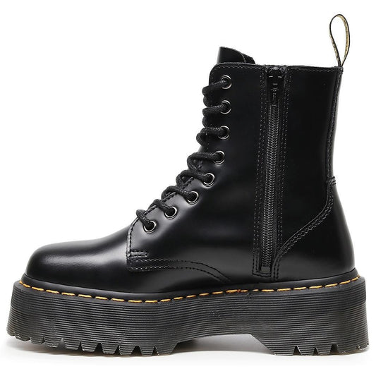 Women's Bottom Motorcycle Side Zipper British Ankle Muffin Women's Leather Boots