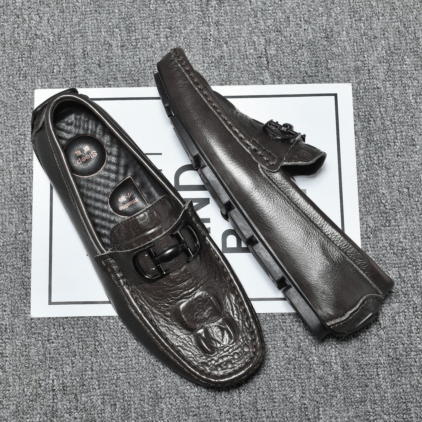 Men's Crocodile Pattern Lazy Driving British Genuine Men's Casual Shoes