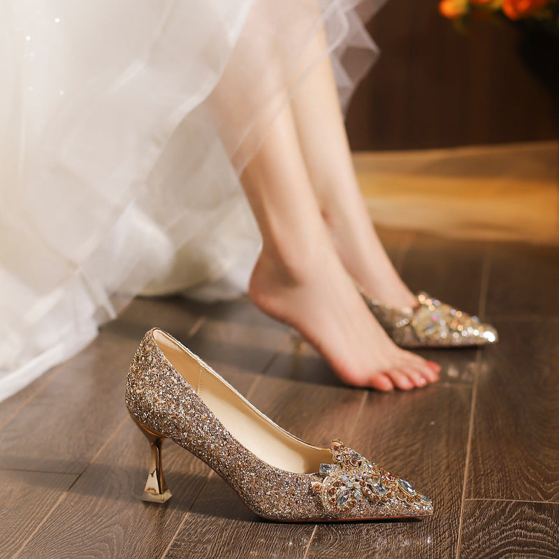 Rhinestone High Wedding High-grade Bridesmaid Not Tired Feet Bridal Heels