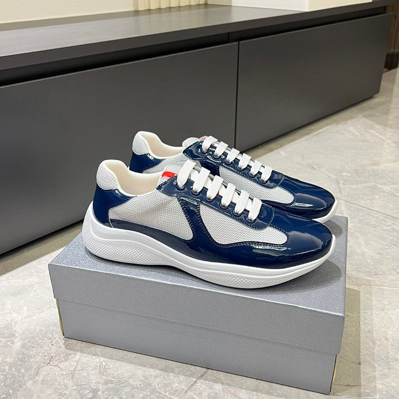 Women's & Men's Fashion Genuine Board Lace Up Cowhide Shiny Men's Shoes