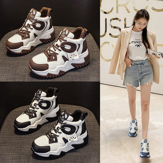 Women's Height Increasing Insole Platform Dad Autumn Explosion Board Black White Women's Casual Shoes