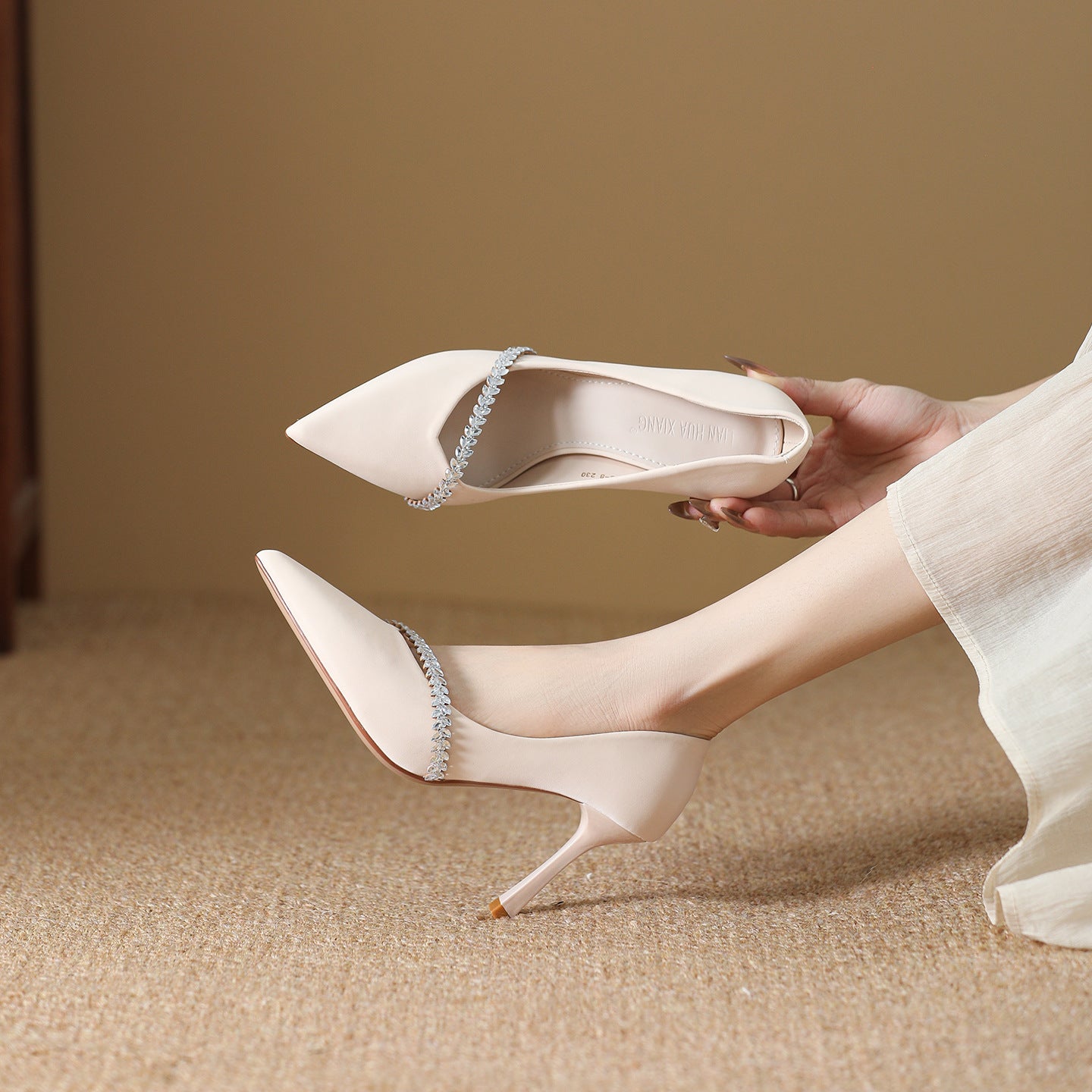 Women's Spring Stiletto Pumps High Pointed Temperament Korean Style French Pearl Heels