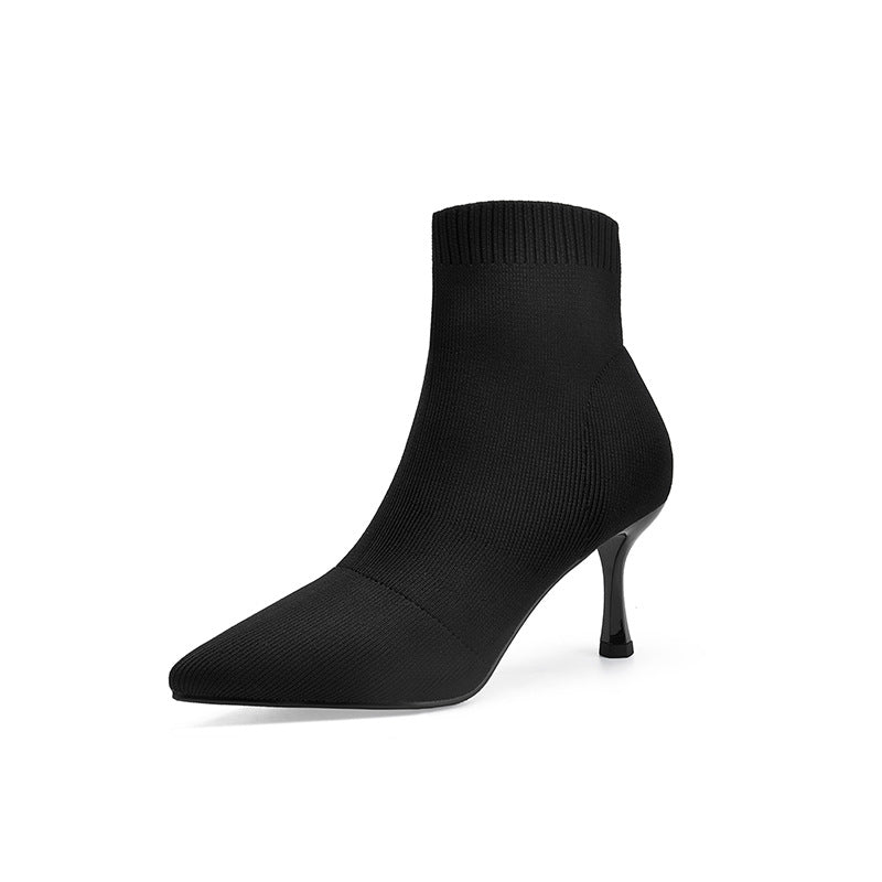 Women's Long Elastic Socks Fine With Black Stretch Pointed Knitted Skinny Heels