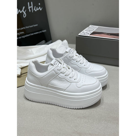 Women's White Spring Genuine Fashion Thick Sole Height Sneakers