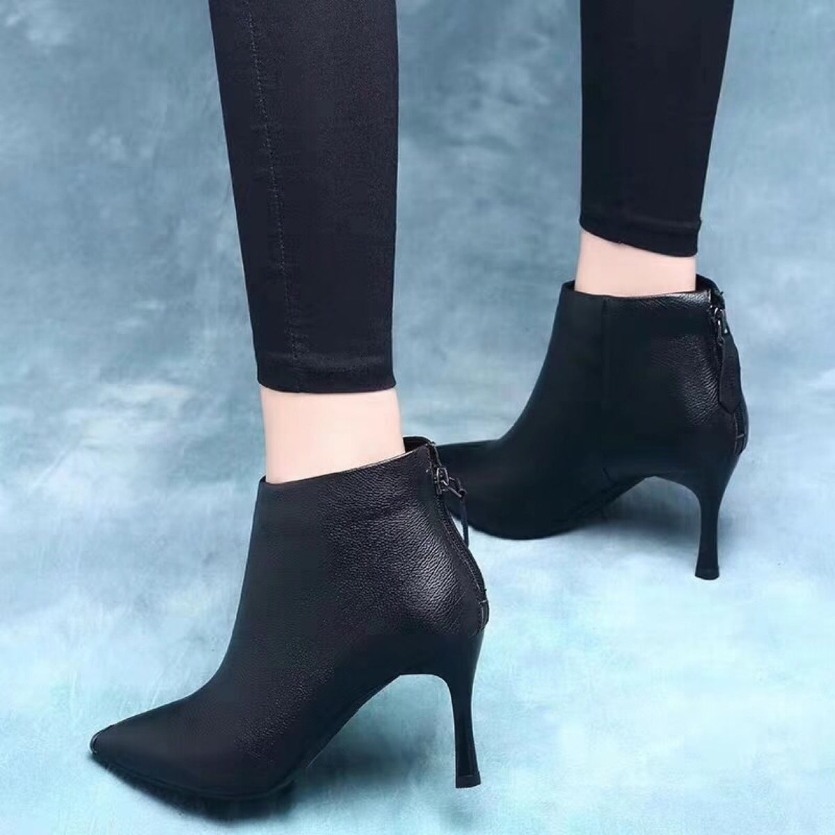 Women's Stiletto High Small Thin Booties Fleece-lined Women's Leather Boots