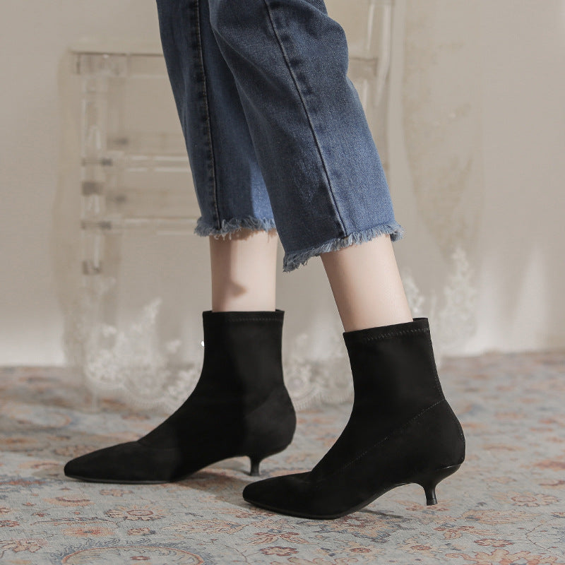 Women's Pointed Toe Suede Kitten Short Fashion Heels