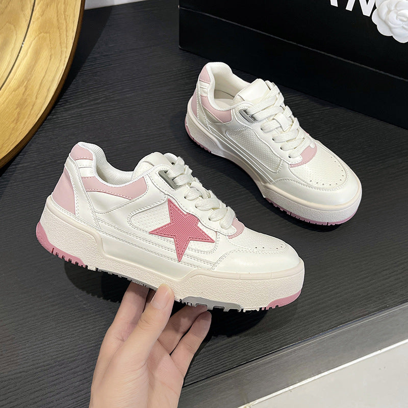 Women's Cowhide Breathable White For Spring Platform Retro Sneakers