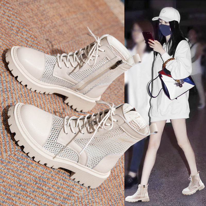 Women's Mesh Martin Summer Breathable Ankle Thick Women's Leather Boots