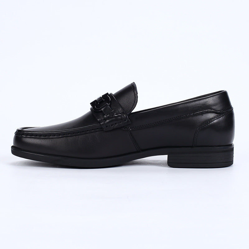 Men's Black Authentic Plain Design Cowhide Round Heels