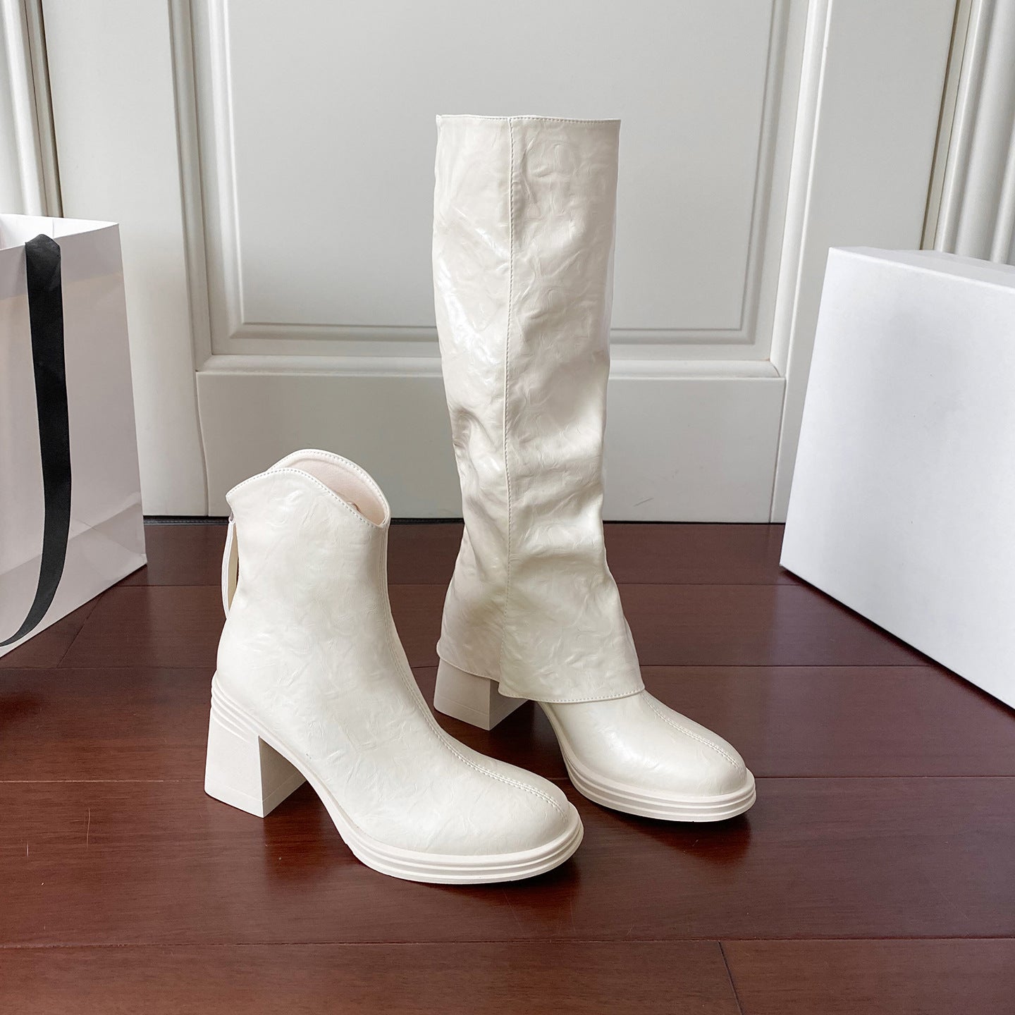 Women's Chunky Pantyhose High Leg Two-way Removable Skinny Women's Leather Boots