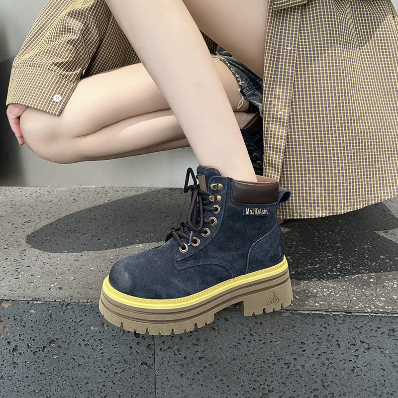 Women's British Style Thick Sole Height Increasing Fashion Boots