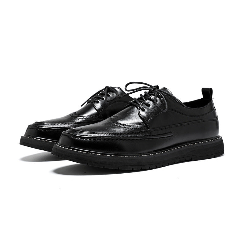 Men's Black Brogue Korean Style Trendy British Leather Shoes