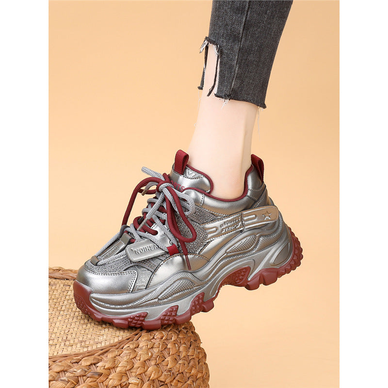 Women's Authentic Rhinestones Platform Dad Fleece-lined Small Women's Sports Shoes