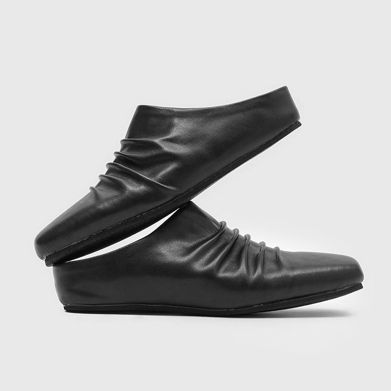 Toe Flat Bottom Commuting Derby Slip-on Soft Pleated Ballet Men's Casual Leather Shoes