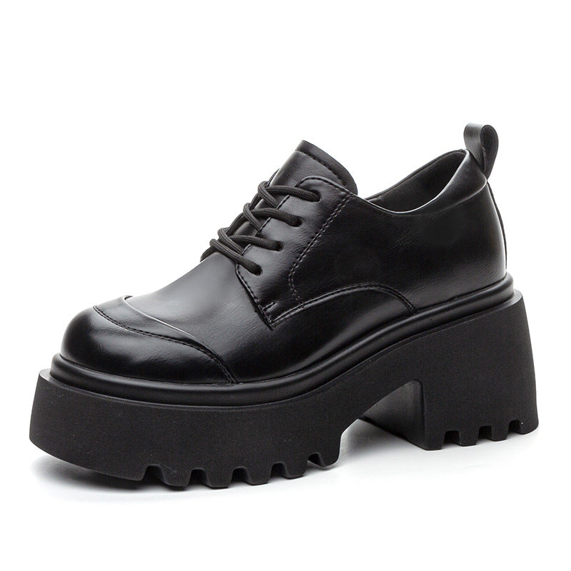 Women's Thick Bottom Chunky Autumn Patent High Leather Shoes