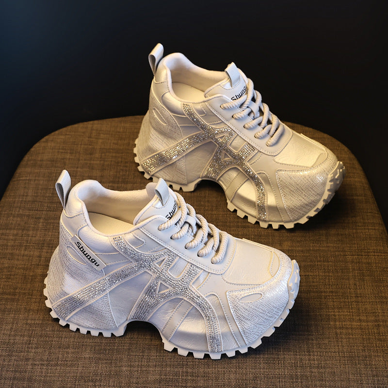 Women's Bottom Height Increasing Insole Fashion Rhinestone Dad Casual Shoes