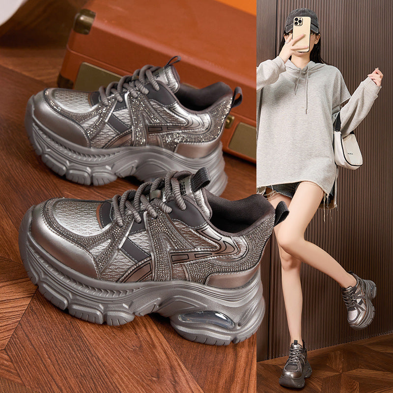 Women's Dad Autumn Fashion Rhinestone Height Increasing Insole Women's Sports Shoes