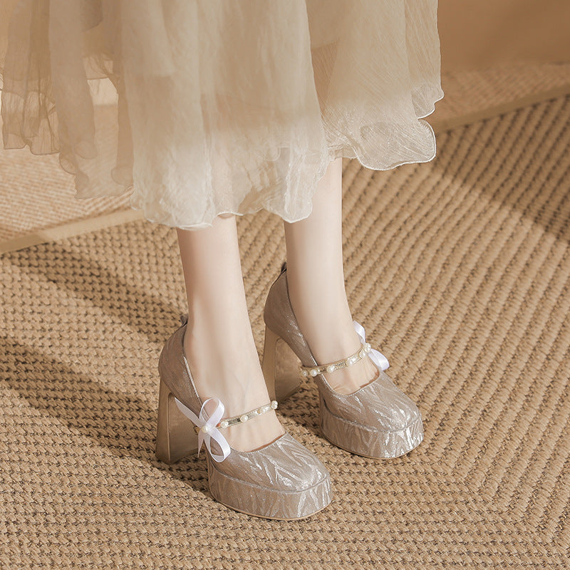 Small Sier High Chunky French Mary Jane Wedding Heels