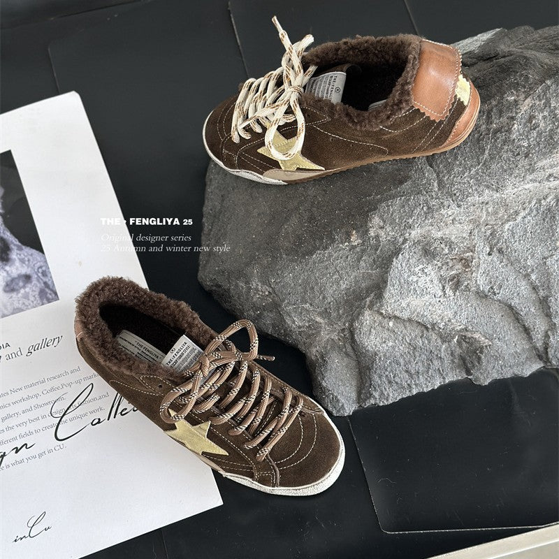 Women's Fleece-lined German Training Board Winter Warm Retro Women's Casual Shoes