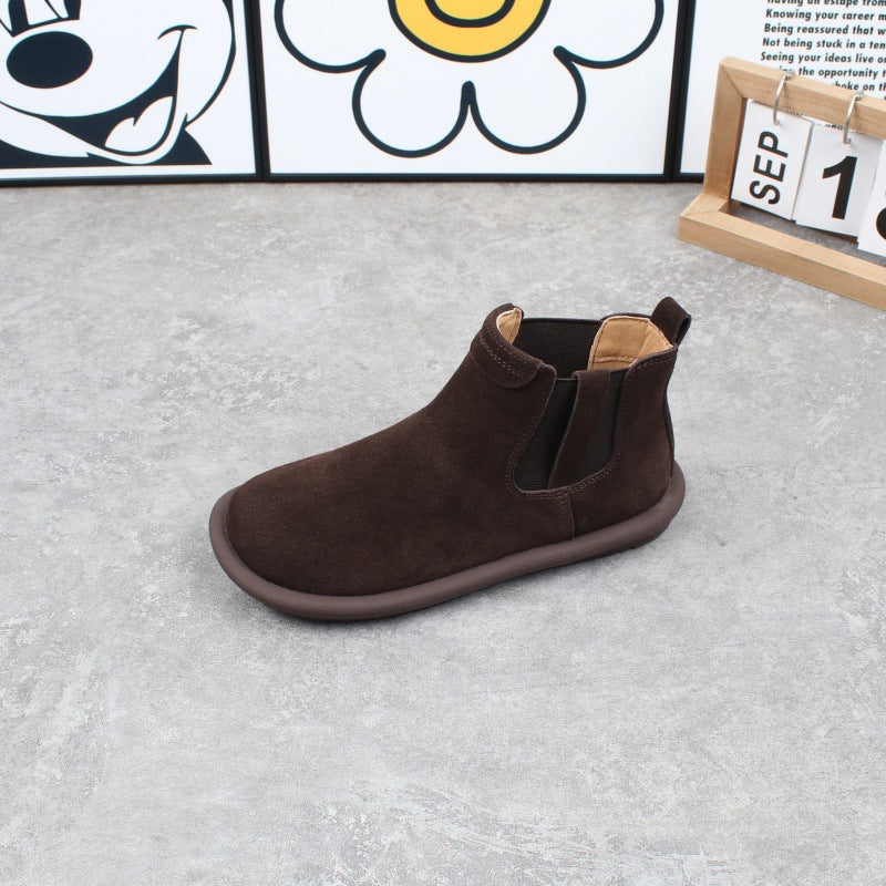 Women's Korean Style Genuine Flat Round Toe Women's Leather Boots