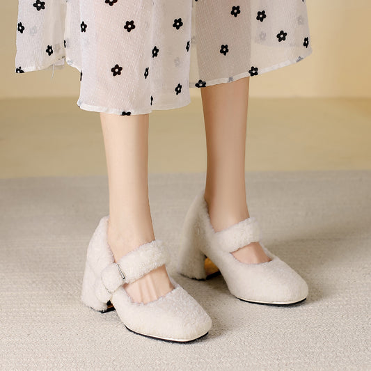 Winter Fleece-lined High Cotton Fairy Gentle Heels