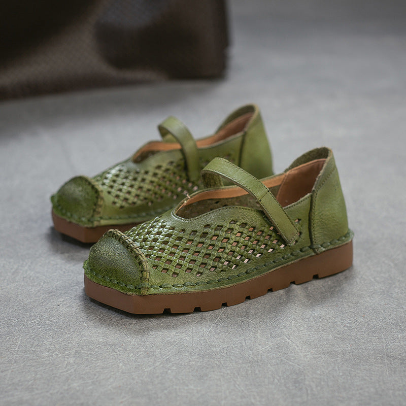 Women's Summer First Layer Cowhide Retro Style Flat Sandals