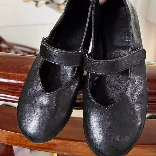 Niche French Retro Flat Bottom Mary Leather Shoes