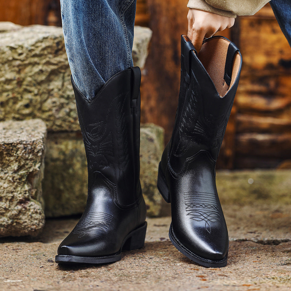 Women's & Men's Retro Cowboy Embroidered High Knee-high Men's Martin Boots