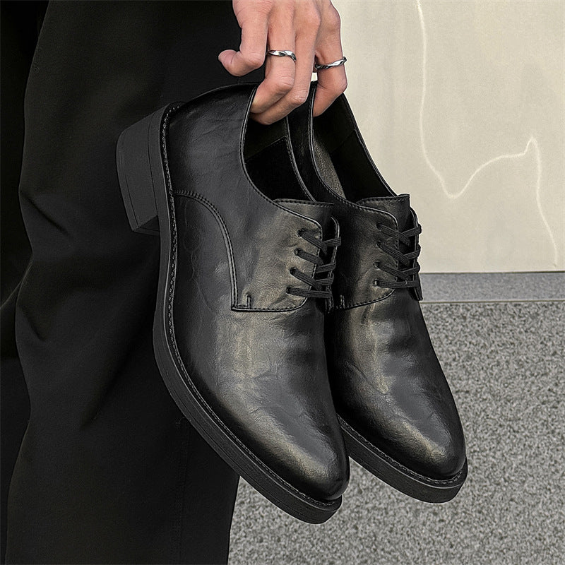 Women's & Men's Couple Pointed Autumn Business Height Increasing Men's Casual Leather Shoes