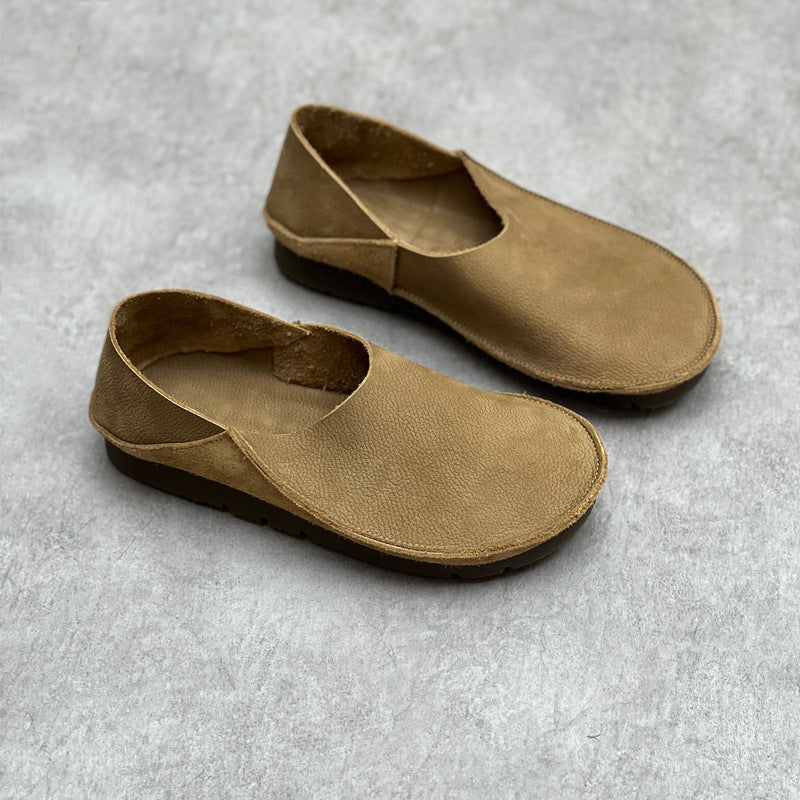 Women's Crafts Genuine Pumps Retro Round Toe Flat Bottom Comfortable Two-way Women's Casual Shoes