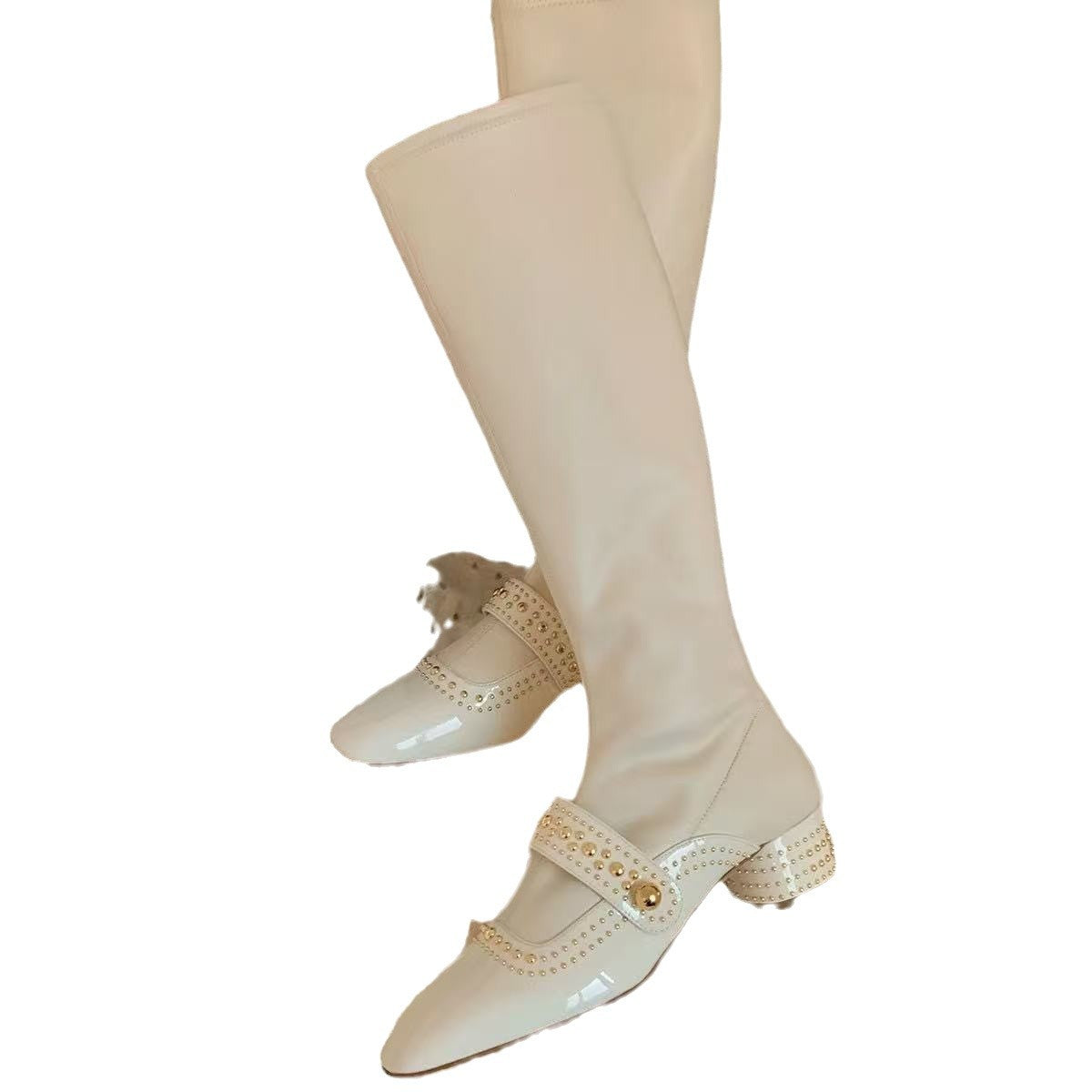 Square Head Riveted Short Knight Tube Thick Thin Ankle Boots