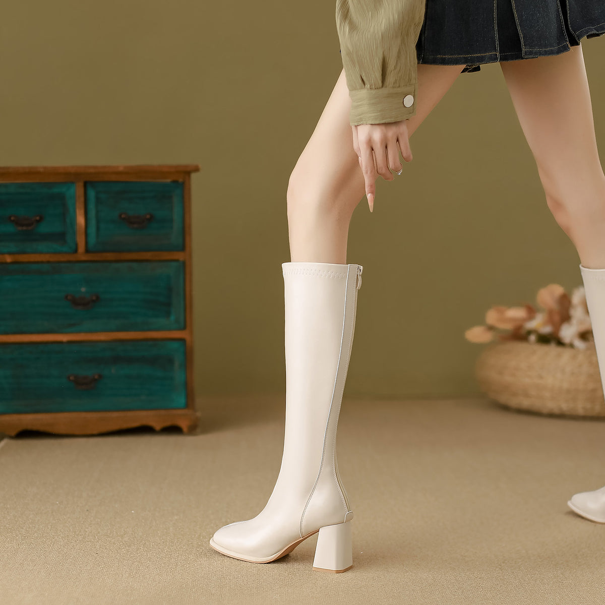 Female Below The Knee High Leg Skinny Small Knight Women's Leather Boots