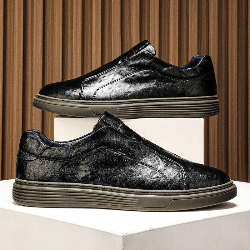 Men's Outdoor Slip-on Elastic Band British Fashion Men's Casual Leather Shoes