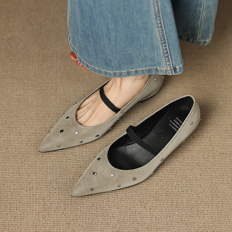 Increasing Insole Rivet Shallow Mouth Strap Mary Jane Female Commuting Women's Fashion Shoes