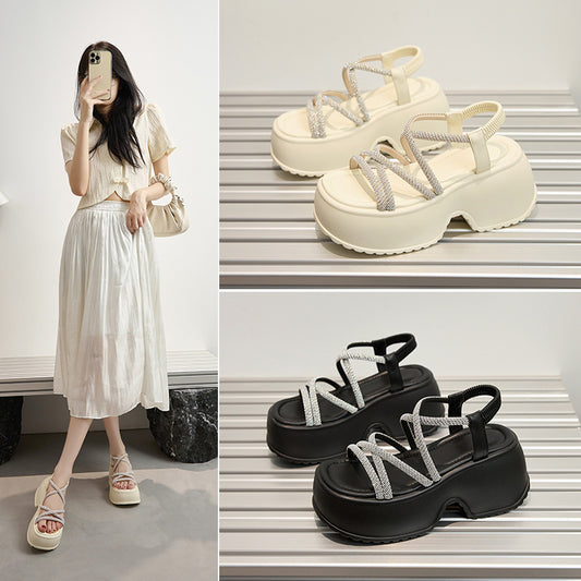 Women's Roman Summer Wear Exquisite Fairy Style Wedge Beach Platform Height Women's Sports Shoes