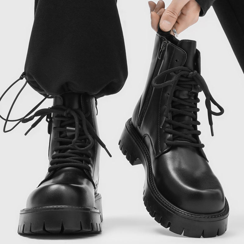 Men's Zipper Black Martin Platform Increased British Style Boots