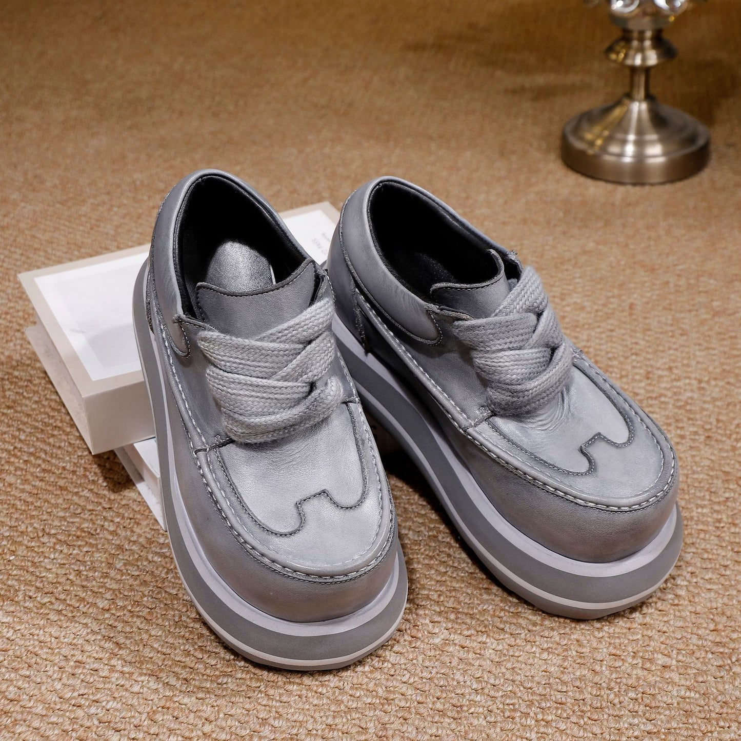 Women's Bottom Derby Washed Cowhide Retro Lace Women's Fashion Shoes