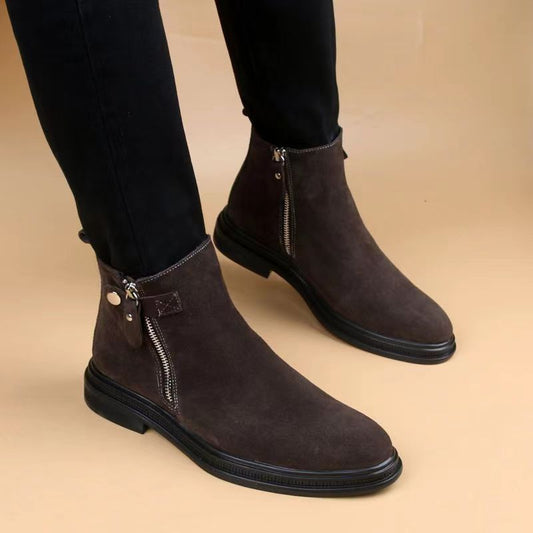 Men's Style Pointed Toe Inner Height Increasing British Suede Winter Men's Martin Boots