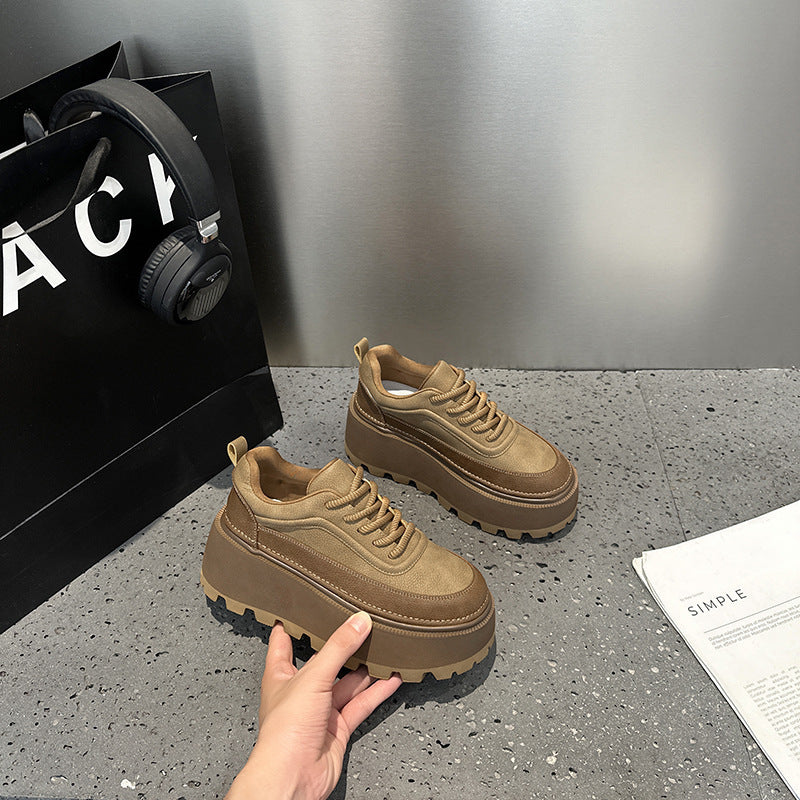 Women's Retro Color Matching Platform Small Height Women's Casual Shoes