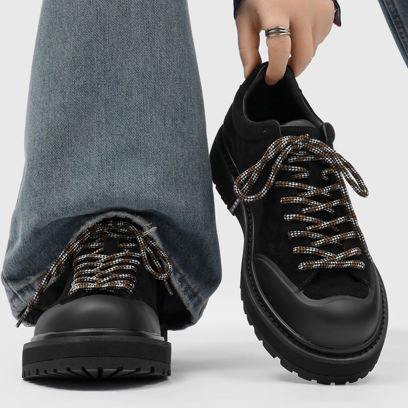 Men's Lace Loop Derby Outdoor Leisure Platform Height Increasing British Fashionable Men's Casual Leather Shoes