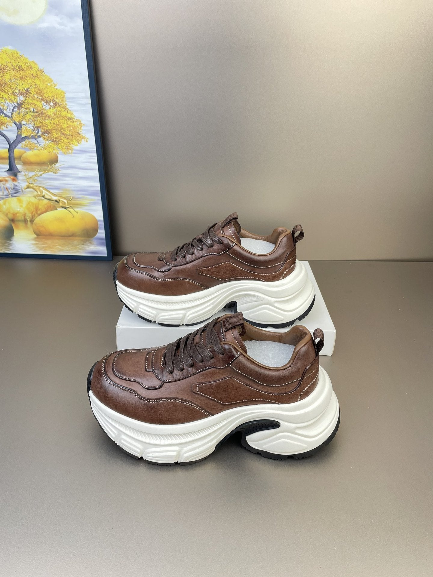 Women's Full Horse Handmade Dad Platform White Women's Sports Shoes