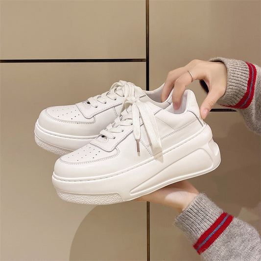 Women's Velcro Platform White Spring First Layer Cowhide Board Men's Shoes