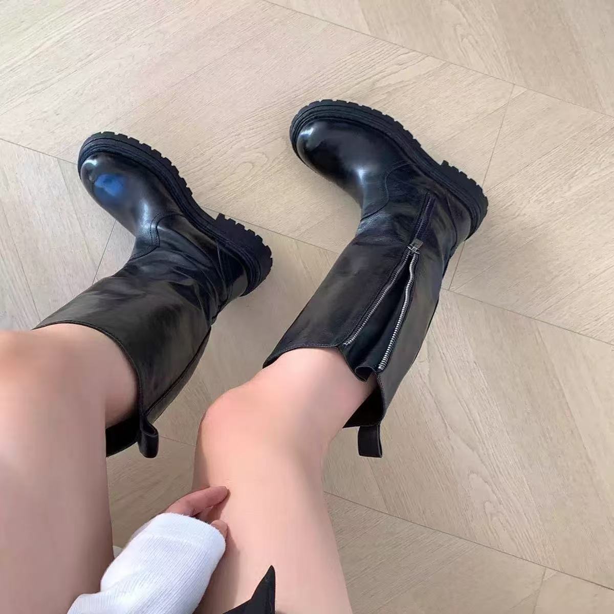 Women's Pick Leg Circumference High Fat Thick Raise The Bottom Black Boots