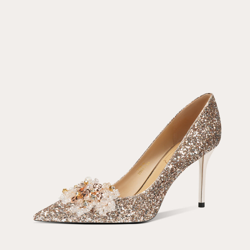 Women's Pointed Toe Crystal Wedding French Stiletto Chinese Bridal Red Rhinestone Women's Fashion Shoes